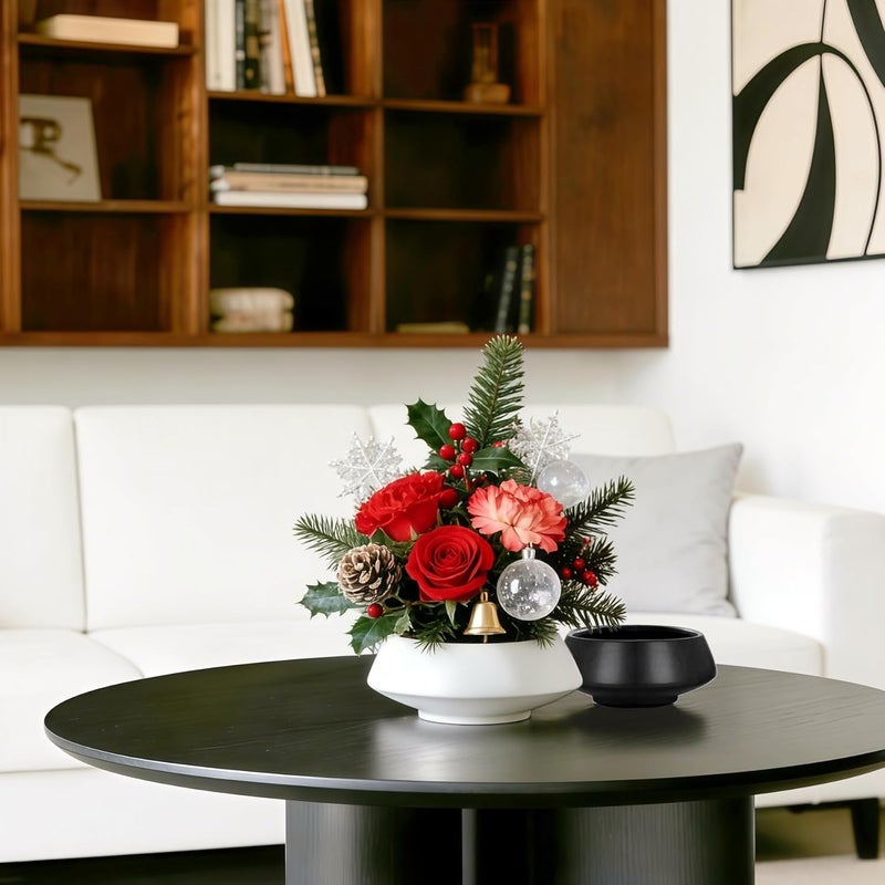 Eggone Ceramic Flower Pot Flower Arrangement Set Japanese Ikebana Floral Art Supplies Handmade Flower Bowl Decorative Flower Vase for Centerpieces (Small Black) - Image 2